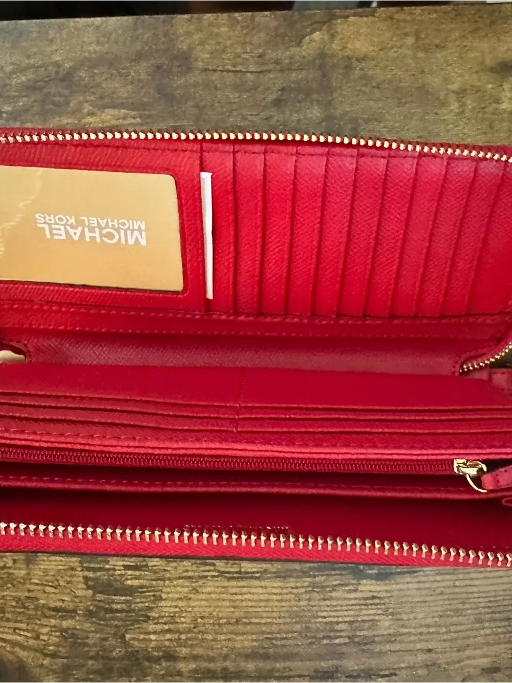 Michael Kors Jet Set Charm Large Continental Leather Zip Wallet with Gold Logo